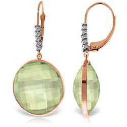 Genuine 36.15 ctw Green Amethyst & Diamond Earrings Jewelry 14KT Rose Gold - REF-95Y5F
