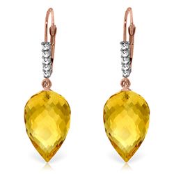 Genuine 19.15 ctw Citrine & Diamond Earrings Jewelry 14KT Rose Gold - REF-49H2X