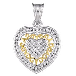 0.15 CTW Diamond Openwork Heart Pendant 10KT Two-tone Gold - REF-19K4W
