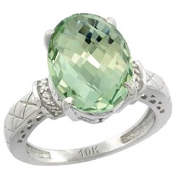 Natural 5.53 ctw Green-amethyst & Diamond Engagement Ring 14K White Gold - REF-60M3H