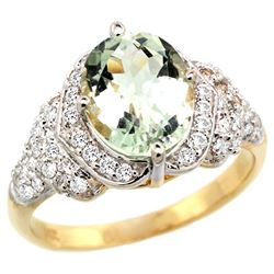 Natural 2.92 ctw green-amethyst & Diamond Engagement Ring 14K Yellow Gold - REF-102G7M