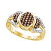 Image 1 : 0.33 CTW Cognac-brown Color Diamond Oval Cluster Ring 10KT Yellow Gold - REF-25M4H