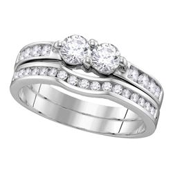 0.97 CTW Diamond 2-Stone Hearts Together Bridal Ring 14KT White Gold - REF-112N5F