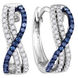 0.25 CTW Blue Color Diamond Hinged Hoop Earrings 10KT White Gold - REF-18Y7X