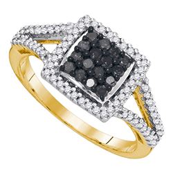 0.50 CTW Black Color Diamond Square Cluster Ring 10KT Yellow Gold - REF-25K4W