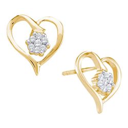 0.15 CTW Diamond Cluster Heart Screwback Earrings 10KT Yellow Gold - REF-22K4W