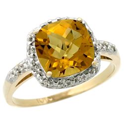Natural 3.92 ctw Whisky-quartz & Diamond Engagement Ring 14K Yellow Gold - REF-33Y6X