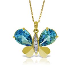 Genuine 9.1 ctw Blue Topaz & Diamond Necklace Jewelry 14KT Yellow Gold - REF-128W2Y