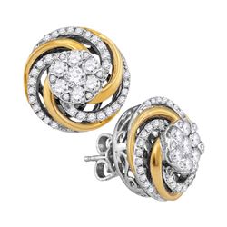 0.96 CTW Diamond Flower Cluster Earrings 10KT Two-tone Gold - REF-104H9M