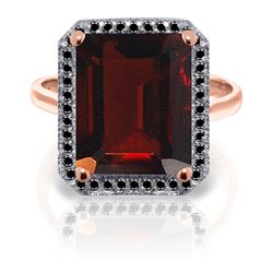 Genuine 7.7 ctw Garnet & Black Diamond Ring Jewelry 14KT Rose Gold - REF-87H7X