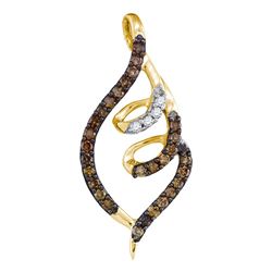0.33 CTW Cognac-brown Color Diamond Curled Pigtail Pendant 10KT Yellow Gold - REF-16W4K