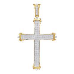 1.73 CTW Mens Diamond Roman Cross Charm Pendant 10KT Yellow Gold - REF-89N9F