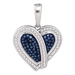 0.25 CTW Blue Color Diamond Heart Pendant 10KT White Gold - REF-28F4N