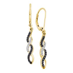 0.30 CTW Black Color Diamond Infinity Dangle Leverback Earrings 14KT Yellow Gold - REF-26N3F