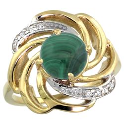Natural 5.15 ctw malachite & Diamond Engagement Ring 14K Yellow Gold - REF-55G4M