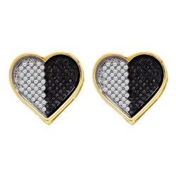 0.25 CTW Black Color Diamond Heart Screwback Earrings 10KT White Gold - REF-19H4M