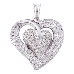 1 CTW Diamond Heart Love Pendant 14KT White Gold - REF-119M9H