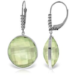 Genuine 36.15 ctw Green Amethyst & Diamond Earrings Jewelry 14KT White Gold - REF-95F5Z