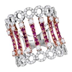 1.58 CTW Ruby Diamond Cocktail Fashion Ring 14KT Two-tone Gold - REF-127N4F