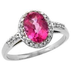Natural 1.3 ctw Pink-topaz & Diamond Engagement Ring 14K White Gold - REF-32G2M
