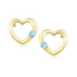 0.12 CTW Created Blue Topaz Heart Love Earrings 10KT Yellow Gold - REF-12W8K