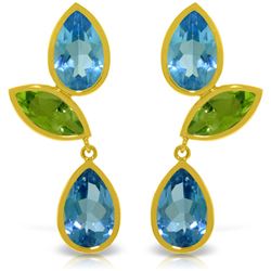 Genuine 13.6 ctw Blue Topaz & Peridot Earrings Jewelry 14KT Yellow Gold - REF-62K4V