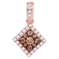 0.36 CTW Cognac-brown Color Diamond Diagonal Square Pendant 10KT Rose Gold - REF-22K4W