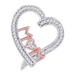 0.12 CTW Diamond Mom Mother Heart Pendant 10KT Two-tone Gold - REF-16K4W