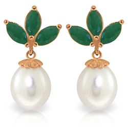 Genuine 9.5 ctw Emerald & Pearl Earrings Jewelry 14KT Rose Gold - REF-35F2Z
