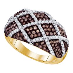 1.34 CTW Cognac-brown Color Diamond Cocktail Ring 10KT Yellow Gold - REF-82M4H