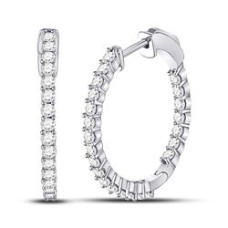 1.45 CTW Diamond Single Row Hoop Earrings 10KT White Gold - REF-101F2N