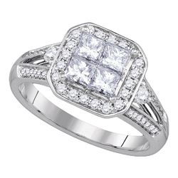 1 CTW Princess Diamond Cluster Bridal Engagement Ring 14KT White Gold - REF-146K9W