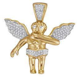 0.15 CTW Mens Diamond Angel Cherub Pendant 10KT Yellow Gold - REF-30F2N