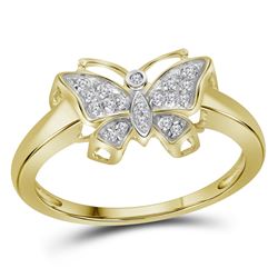 0.08 CTW Diamond Butterfly Bug Cluster Ring 10KT Yellow Gold - REF-14W9K
