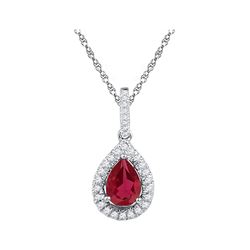 1.87 CTW Pear Created Ruby Solitaire Diamond Pendant 10KT White Gold - REF-12X2Y