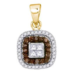 0.35 CTW Cognac-brown Color Diamond Square Pendant 10KT Yellow Gold - REF-22X4Y