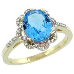 Natural 1.85 ctw Swiss-blue-topaz & Diamond Engagement Ring 14K Yellow Gold - REF-38Y6X