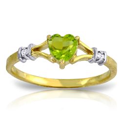 Genuine 0.47 ctw Peridot & Diamond Ring Jewelry 14KT Yellow Gold - REF-27R2P