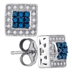 0.18 CTW Blue Color Diamond Square Cluster Stud Earrings 10KT White Gold - REF-24N2F