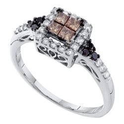 0.50 CTW Princess Cognac-brown Color Diamond Cocktail Ring 14KT White Gold - REF-41Y9X