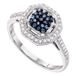 0.25 CTW Blue Color Diamond Octagon Cluster Ring 10KT White Gold - REF-25Y4X