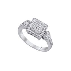 0.20 CTW Diamond Square Cluster Heart-Ring 10KT White Gold - REF-24X2Y