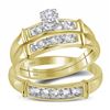 Image 1 : 0.10 CTW His & Hers Diamond Solitaire Matching Bridal Ring 14KT Yellow Gold - REF-44F9N