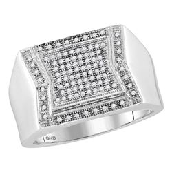 0.30 CTW Mens Diamond Indented Square Cluster Ring 10KT White Gold - REF-44M9H