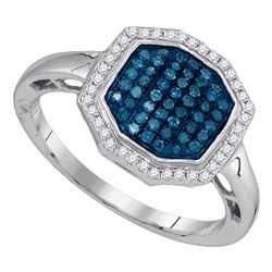 0.33 CTW Blue Color Diamond Octagon Geometric Cluster Ring 10KT White Gold - REF-26N9F