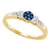 Image 1 : 0.21 CTW Blue Color Diamond Triple Cluster Ring 10KT Yellow Gold - REF-18H2M