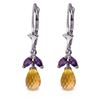 Genuine 3.4 ctw Citrine & Amethyst Earrings Jewelry 14KT White Gold - REF-26P6H