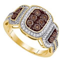 0.33 CTW Cognac-brown Color Diamond Cluster Ring 10KT Yellow Gold - REF-32Y9X