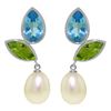 Genuine 16.6 ctw Blue Topaz & Peridot Earrings Jewelry 14KT White Gold - REF-45M7T