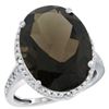 Natural 13.6 ctw Smoky-topaz & Diamond Engagement Ring 10K White Gold - REF-59V2F